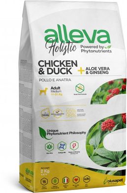 Alleva Holistic Adult Chicken&Duck Medium Полнорационный корм с курицей и уткой с добавлением алоэ вера и корня женьшеня для взрослых собак 2 кг