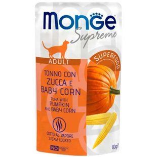 MONGE CAT WET Adult Вологий корм з тунцем, гарбузом та молодою кукурудзою для дорослих котів, 80 гр