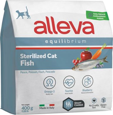 Alleva Equilibrium Fish Sterilized Cat Повнораціонний корм з рибою для дорослих стерилізованих котів або котів, що живуть у домашніх умовах 400 г