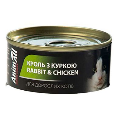 AnimAll Rabbit & Chicken Вологий корм для дорослих котів з кроликом та куркою (паста з кролика зі смужками курки), 80 г