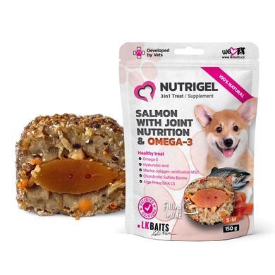 LK Baits Pet Nutrigel Salmon S-M Функціональні ласощі з лососем та Omega-3 (&Oslash; 15 мм) для суглобів собак, 150 г
