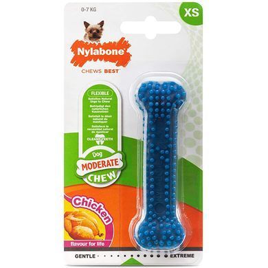 Nylabone Moderate Chew Dental Bone Нілабон Жувальна іграшка зі смаком курки для собак, XS