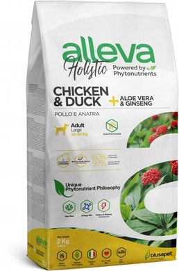 Alleva Holistic Adult Chicken&Duck Maxi Повнораціонний корм з куркою та качкою з додаванням алое вера та кореня женьшеня для дорослих собак великих порід 2 кг