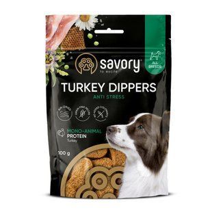 Savory Monoprotein Dippers Anti Stress rich in Turkey Монопротеиновое лакомство антистресс с индейкой для собак, 100 г