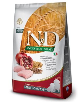 Farmina N&D Low Grain Dog Chicken& Pomegranate Puppy Medium & Maxi - Низькозерновий сухий корм для цуценят середніх і великих порід з куркою та гранатом, 2,5 кг