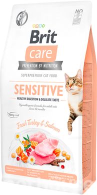 Brit Care Cat Grain-Free Sensitive Healthy Digestion & Delicate Taste - Сухой беззерновой корм с индейкой и лососем для привередливых кошек с чувствительным пищеварением, 7 кг