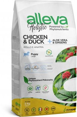 Alleva Holistic Puppy/Junior Chicken&Duck Maxi Полнорационный корм с курицей и уткой с добавлением алоэ вера и корня женьшеня для щенков, беременных и лактирующих собак больших пород 2 кг