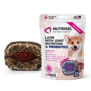 LK Baits Pet Nutrigel Lamb S-M Функціональні ласощі з ягням і пробіотиками (&Oslash; 15 мм) для суглобів собак, 150 г