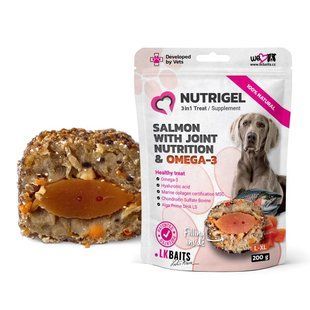 LK Baits Pet Nutrigel Salmon L-XL Функціональні ласощі з лососем та Omega-3 (&Oslash; 18 мм) для суглобів собак великих порід, 200 г