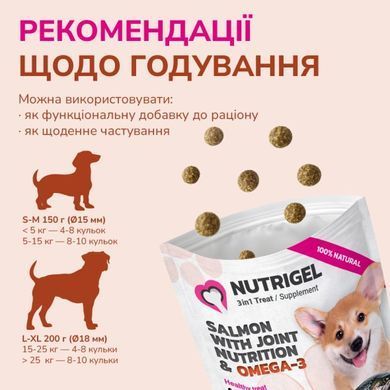 LK Baits Pet Nutrigel Salmon L-XL Функціональні ласощі з лососем та Omega-3 (&Oslash; 18 мм) для суглобів собак великих порід, 200 г