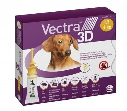 Ceva Vectra 3D (Вектра 3D) Капли от блох и клещей на холку для собак, 1,5 до 4 кг