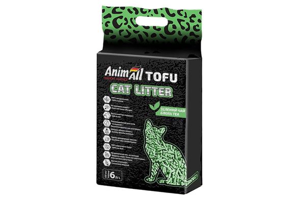 AnimAll Tofu Green Tea Гранульований наповнювач із соєвих волокон із ароматом зеленого чаю для котячих туалетів, 6 л (2,6 кг)