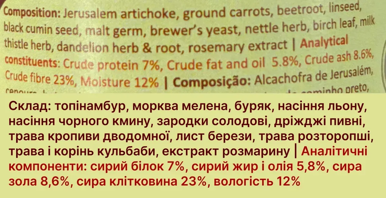 Натуральний топер (вітамінна та смакова добавка) для собак Cooka's Cookies Garden's Booster Топінамбур з кульбабою, 80 г